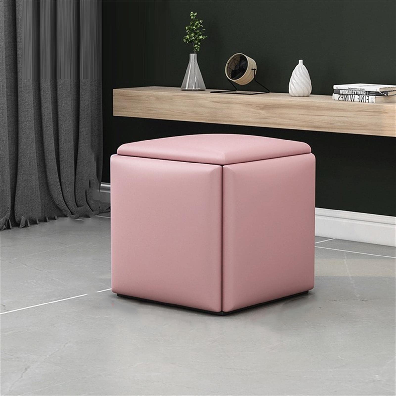 Repose-Pieds Cube 5 en 1 Rose en Cuir pour Salon