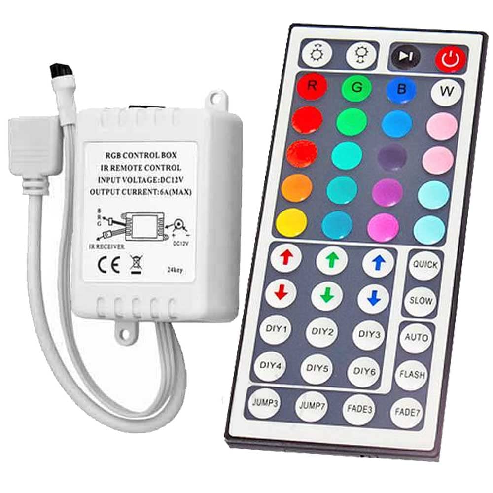 RGB color cambiante LED tira luz controlador caja 44 teclas infrarrojos IR control remoto inalámbrico 12 V regulador ajustable