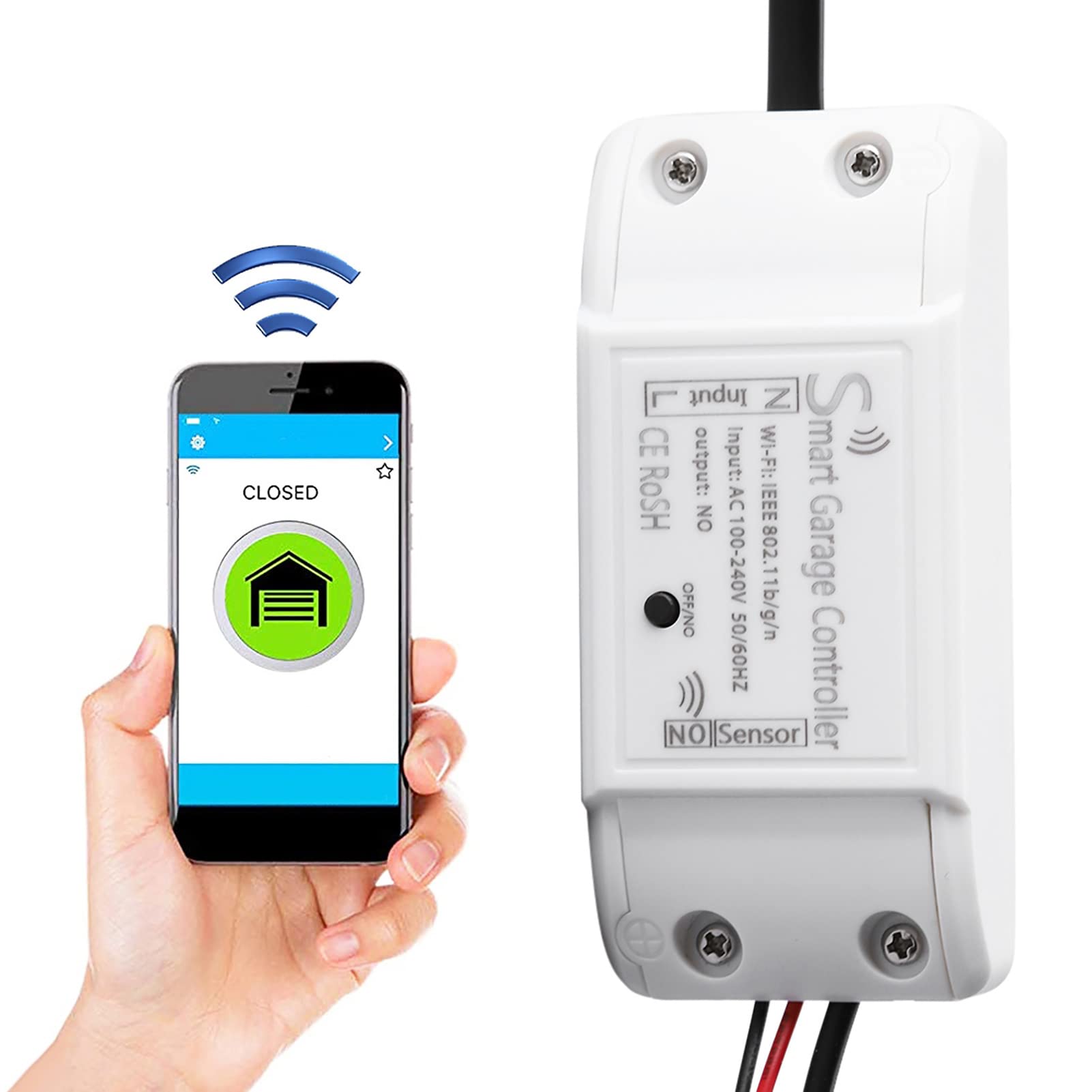 Intelligenter Garagentoröffner, Universelle 2,4 GHz WiFi Garagentorsteuerung, Türöffner mit Fernbedienung für Die Meisten Garagentoröffner(EU)