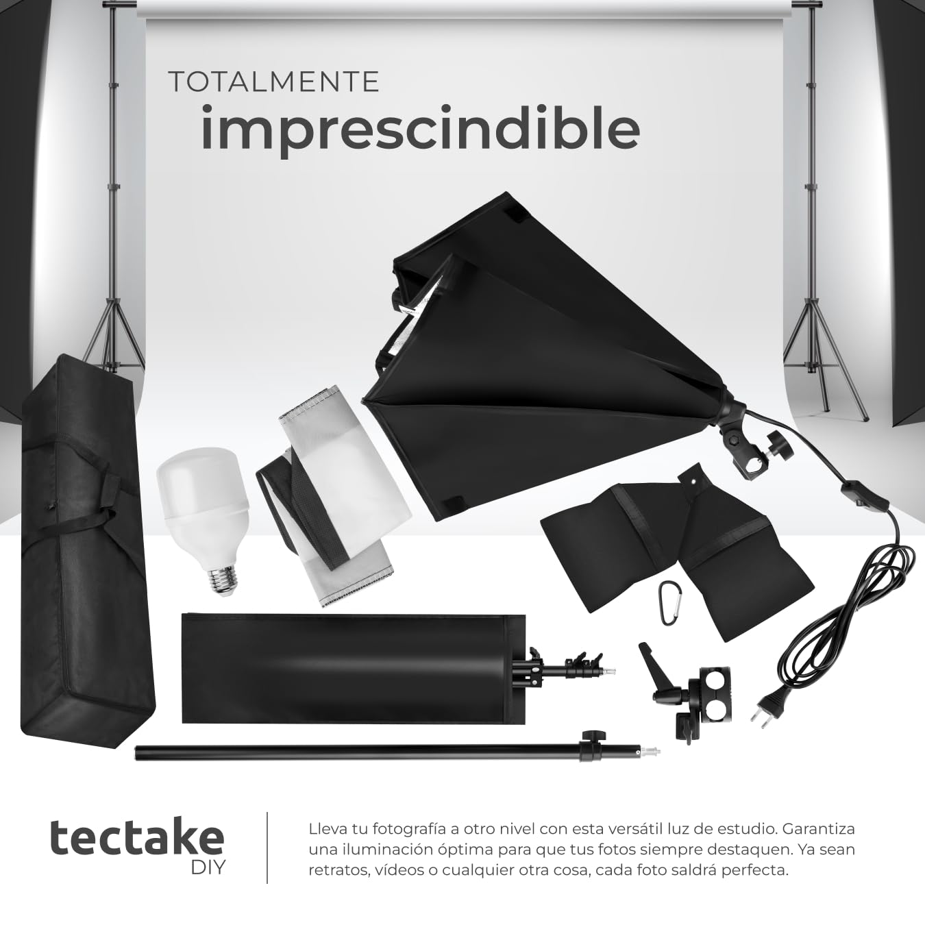 tectake® Kit iluminación Estudio fotográfico, Set de Softbox con Trípode, Iluminacion Fotografia, Foco Luz, Foco de Luz Fotografia, Accesorios para Video, Estructura de Aluminio - 3 Softboxes