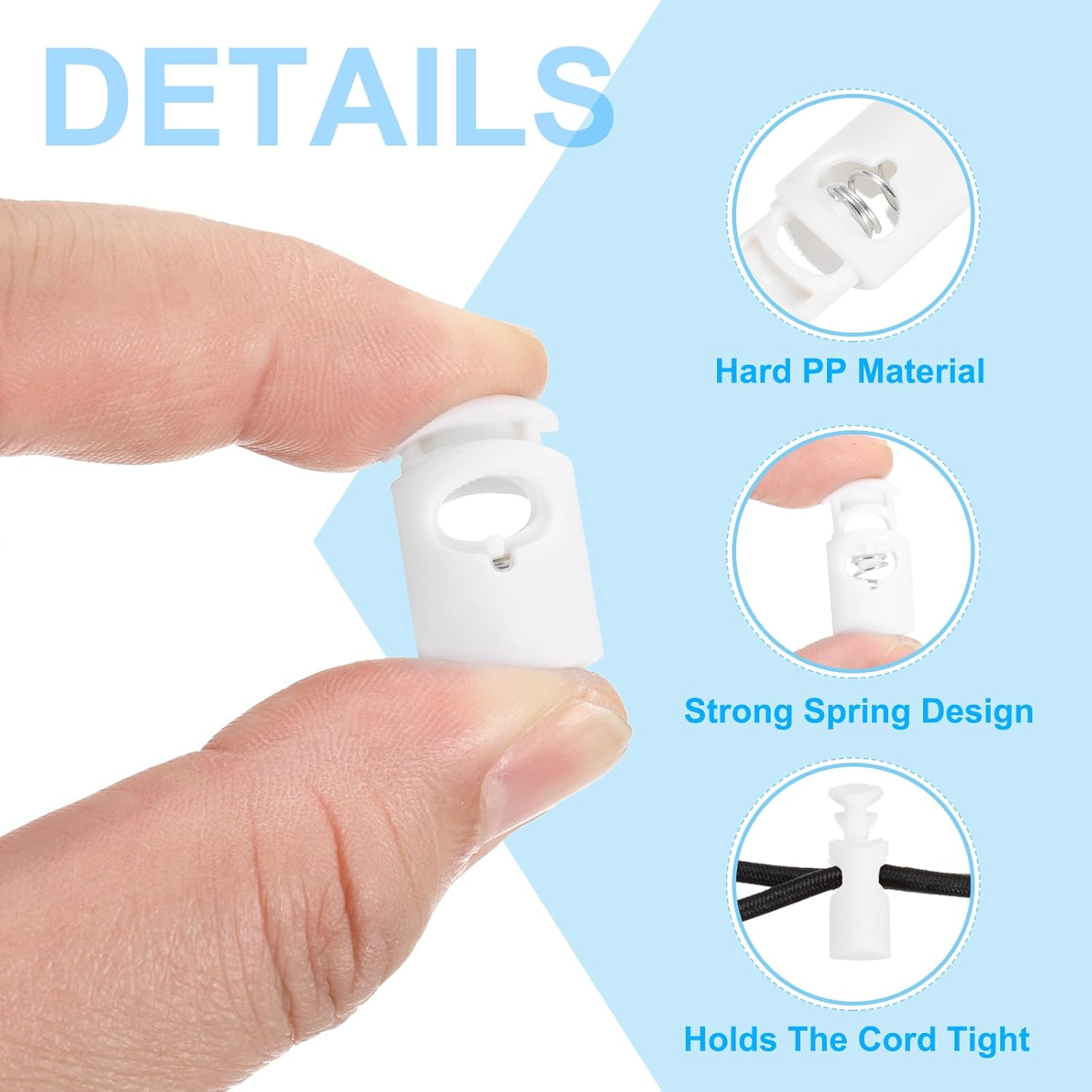 PATIKIL Plastic Cord Lock, Single Hole Spring Toggle Stopper Adjustable Cord Stop Fastener End - Image 3