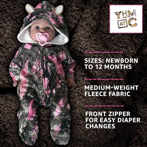 Huntsie Fleece Onesie with Hood - Camo Hoodie with Antlers3