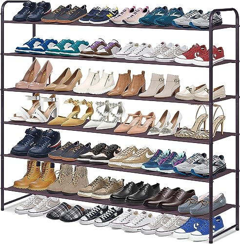 MISSLO Long 6 Tier Shoe Rack, Heavy Duty Metal Shoe Storage Organiser, Hold 42 Pairs Stand Large Tall Shoe Shelf for Closet, Hallway, Garage, Entryway, Bedroom, Bronze