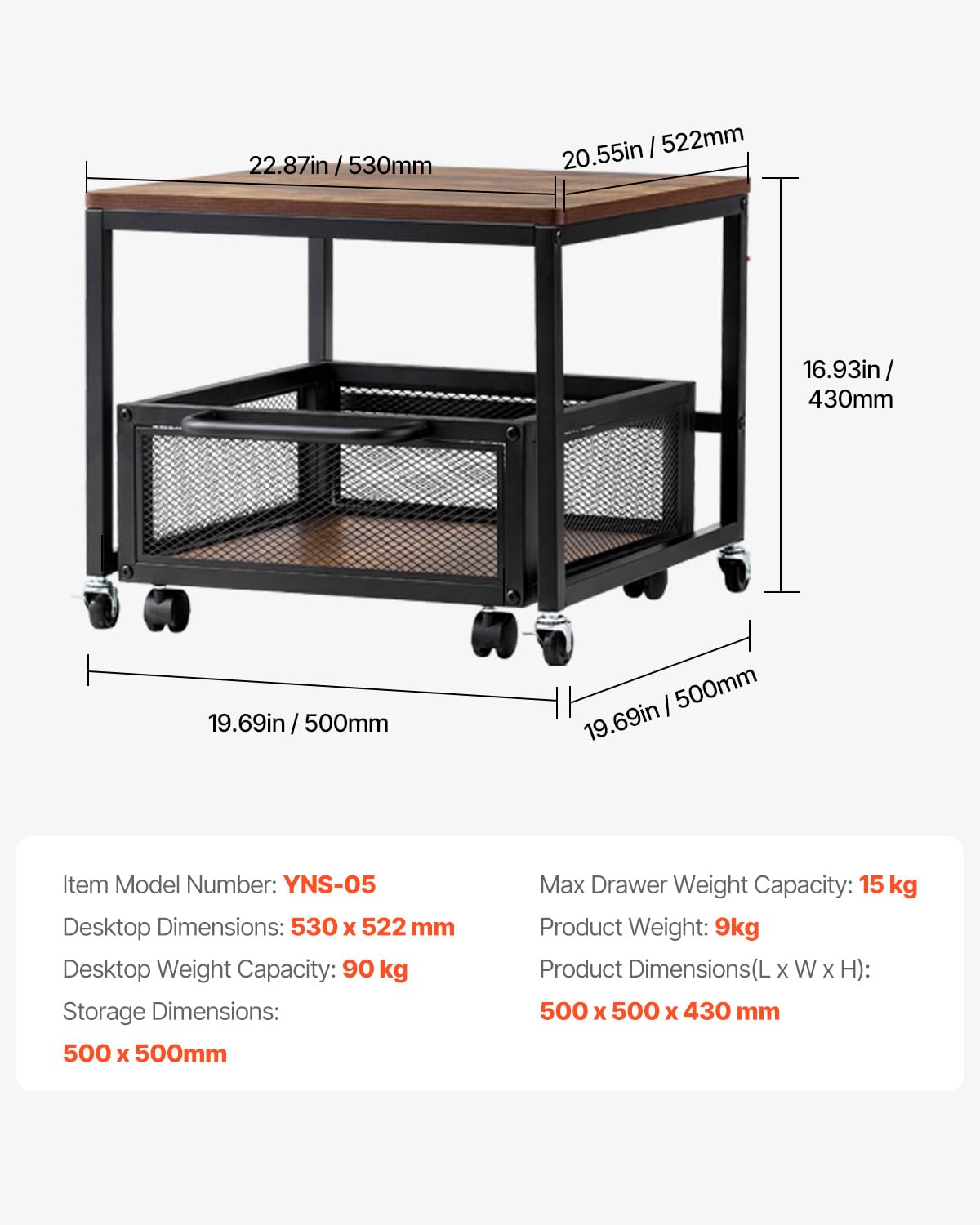 VEVOR Support de Mini-réfrigérateur avec Rangement, Table de Mini-réfrigérateur, avec Chariot de Rangement Mobile et Roues pivotantes, Organisateur de frigo pour dortoir, Maison, Bureau, Marron Clair