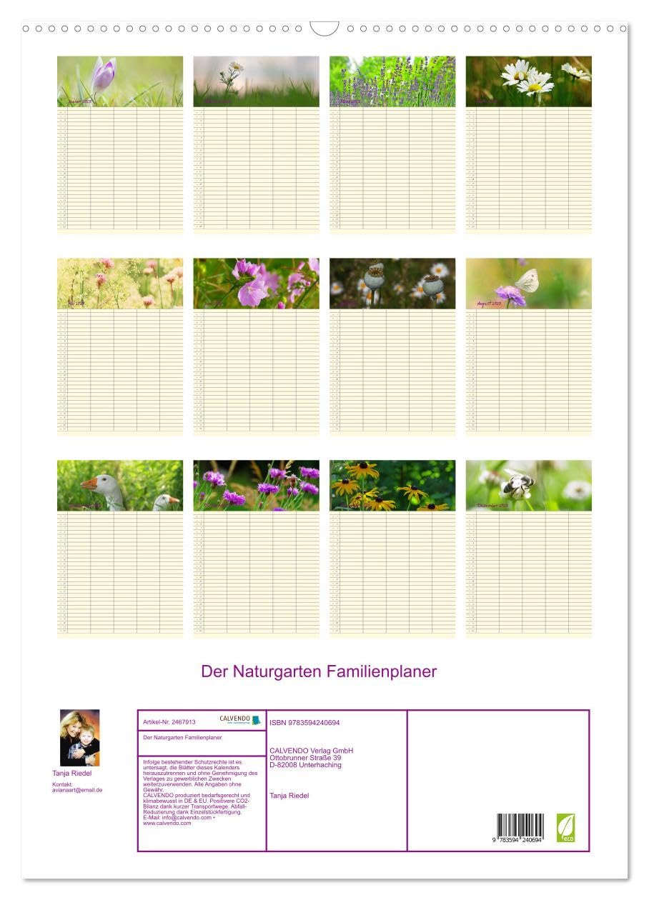 CALVENDO - Der Naturgarten Familienplaner (Wandkalender 2027 DIN A2 hoch), Monatskalender: Dieser Familenplaner bietet die Möglichkeit bis zu 5 Personen zu managen. Freundliche Naturbilder begleiten d