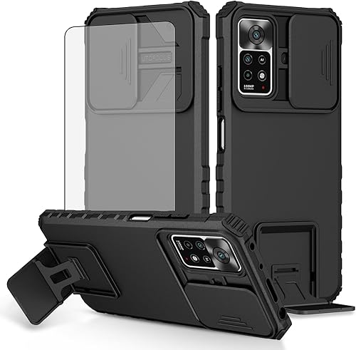 Miniatura 1 de Asuwish Funda de teléfono para Xiaomi Redmi Note 11 Pro 4G5G con protector de pantalla de vidrio templado y cubierta de cámara deslizante Soporte