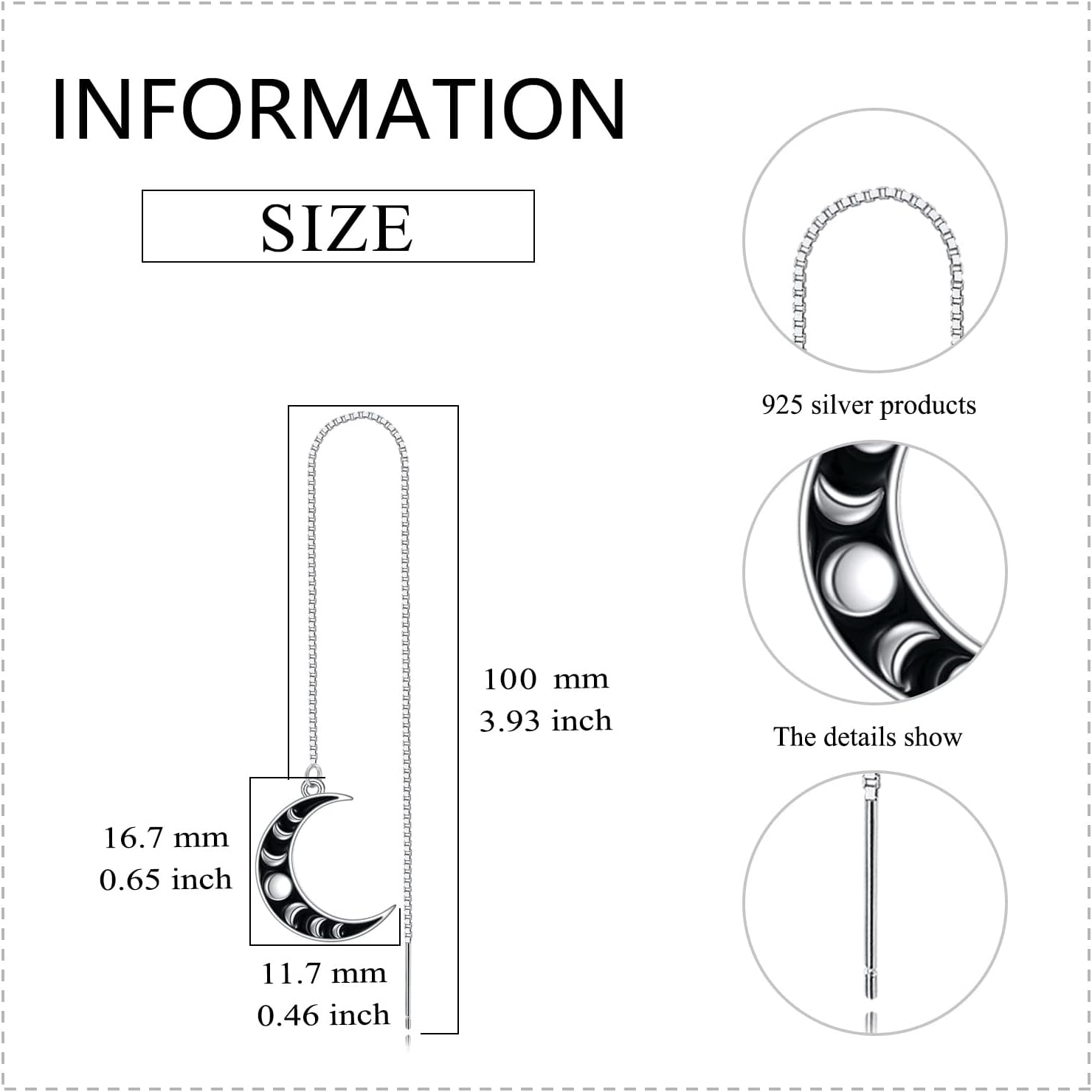 VONALA Irish Knot Moonstone/Dreamcatcher/Evil Eye Hand of Fatima/Bee/bat Animal Pull Through Earrings/Tai Chi/Pineapple ear thread 925 Sterling Silver Pull Through Earrings Jewellery for Women