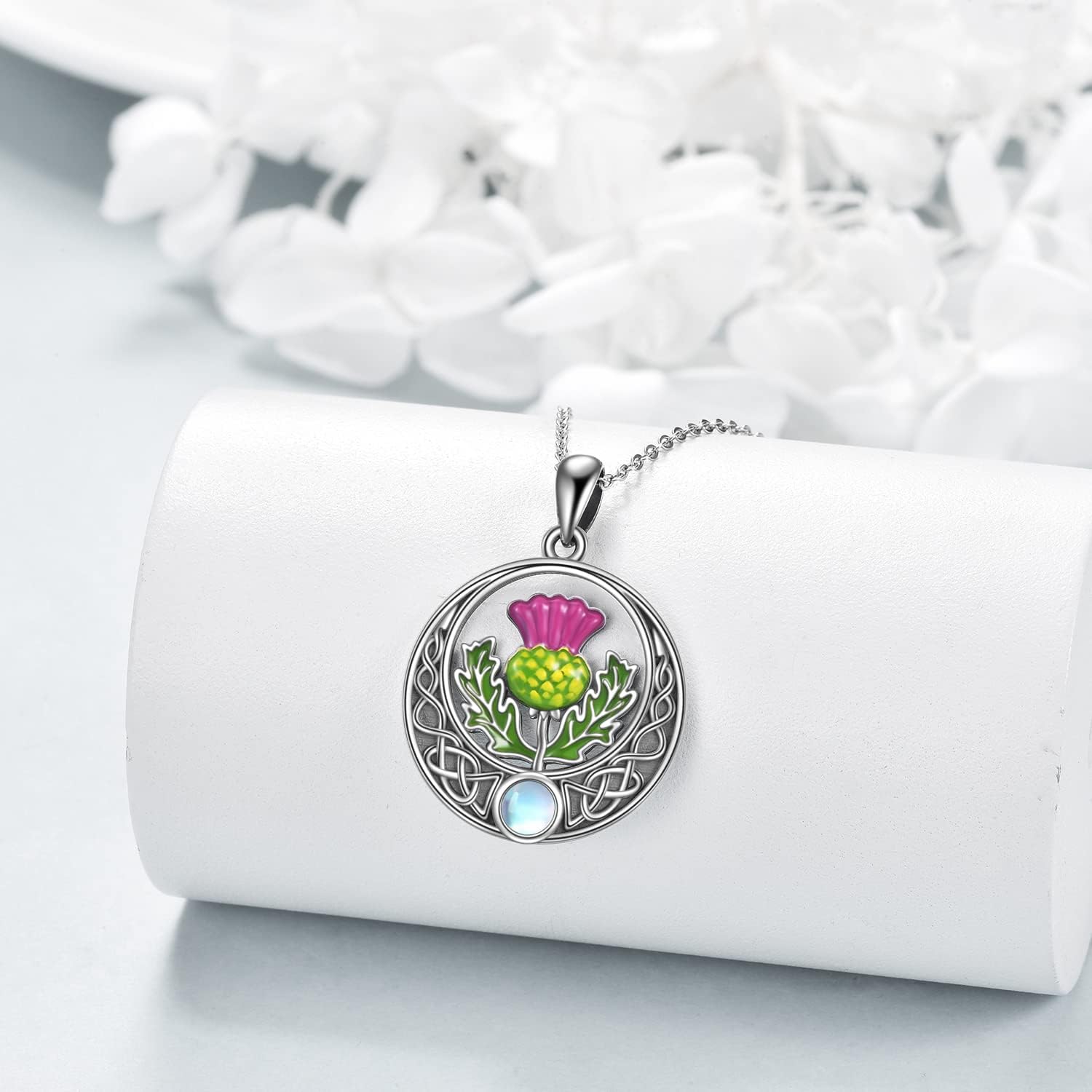 Scottish Thistle Necklace 925 Sterling Silver Scottish Celtic Knot Pendant Thistle Jewelry for Women