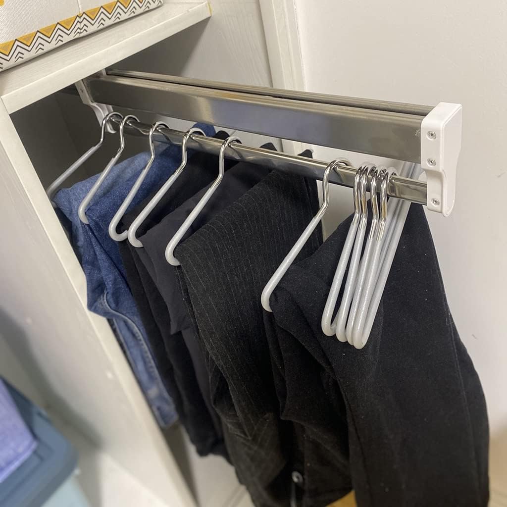 BDAYEK Wardrobe rail Pull Out Closet Rod - With 2 Sliding Rails Adjustable Extendable Clothes Rail, 201 Steel Finish, 30-80cm(550MM/21.6INCH)