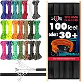 Grand Way Paracord 100 ft - Type III Black Paracord 550-4mm Nylon Rope Mil-Spec para Cord - Camping