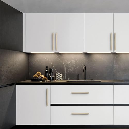 Miniatura 5 de Paquete de 10 manijas de gabinete de cocina color oro cepillado de 7-12 pulgadas (7.559 in) con agujero central, tiradores de gabinete, tiradores de