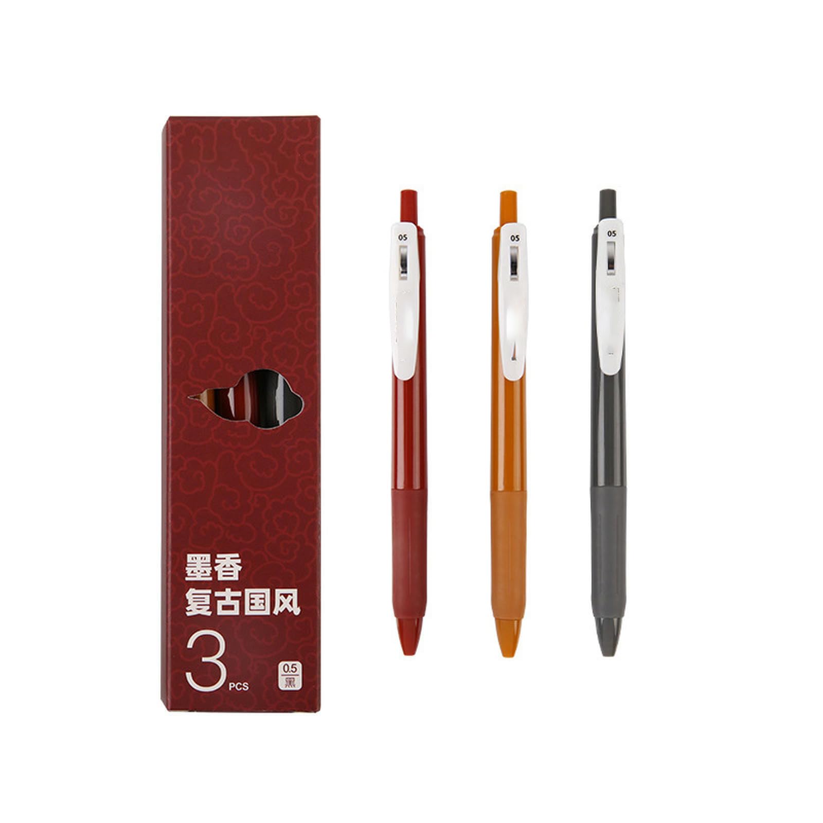 0 5mm Retro Style Press Neutral Pen Soft Gel Pen Grip Bullet Head Neutral Pen-Red yellow and gray