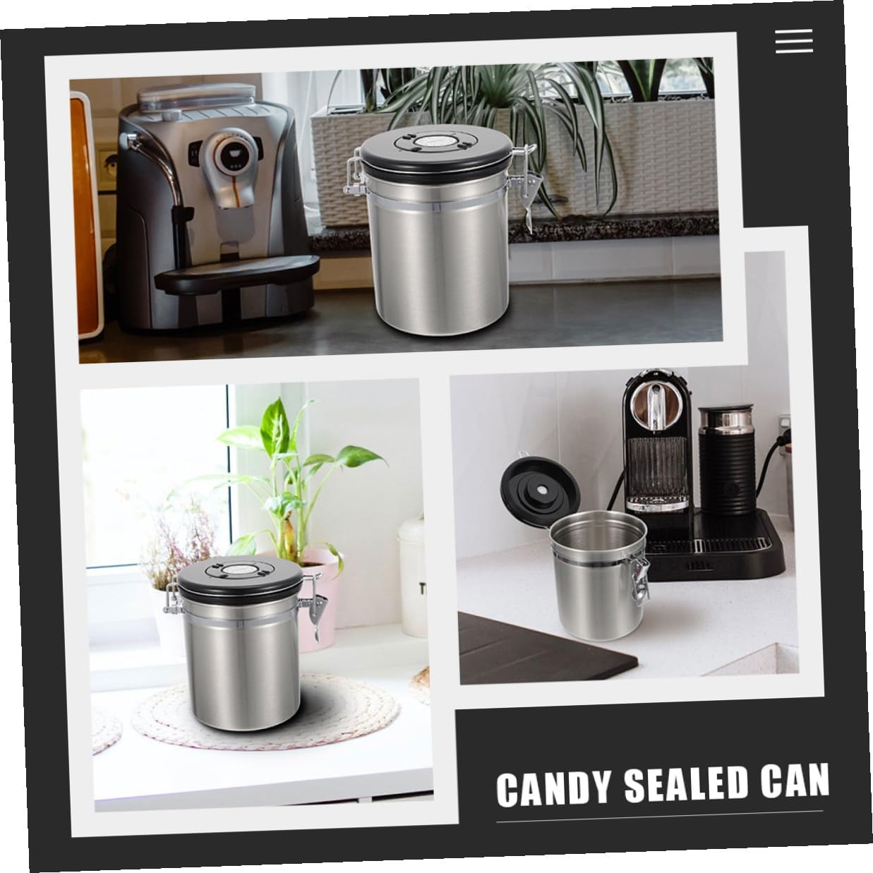 COHEALI Cat Food Sealed Storage Container with Spoon, Airtight Stainless Steel Animal Treat Canister 1.8l for Dog and Cat Food Preservation