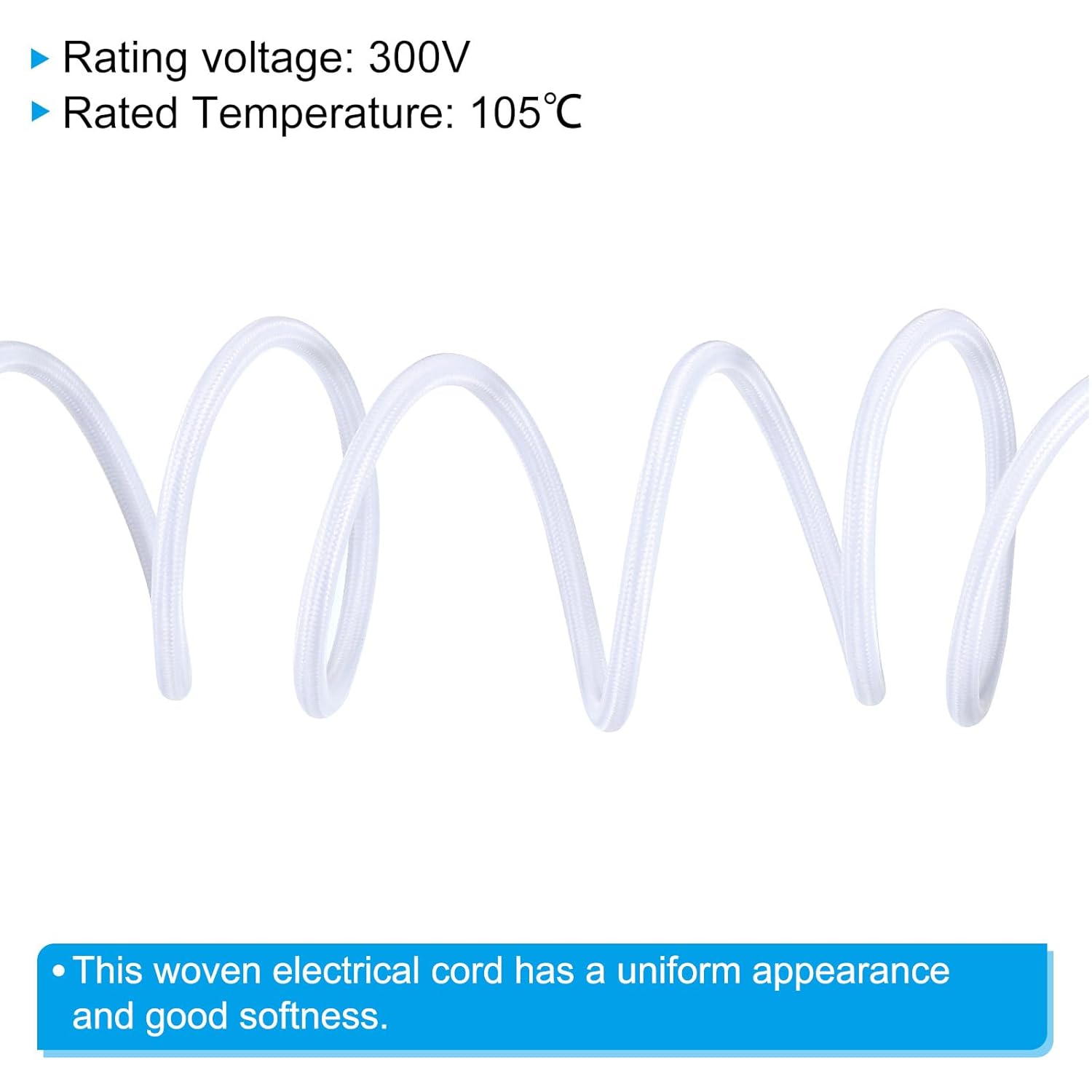 PATIKIL Fabric Cloth Covered Round Wire, 32.8ft 18AWG 2 Core Vintage Woven Electrical Cord for Pendant Light DIY Project, White