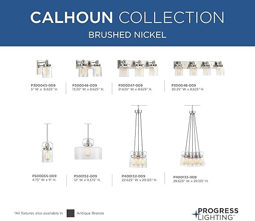 Miniatura 21 de Calhoun Collection - Lámpara de baño de cristal transparente con 3 luces, níquel cepillado