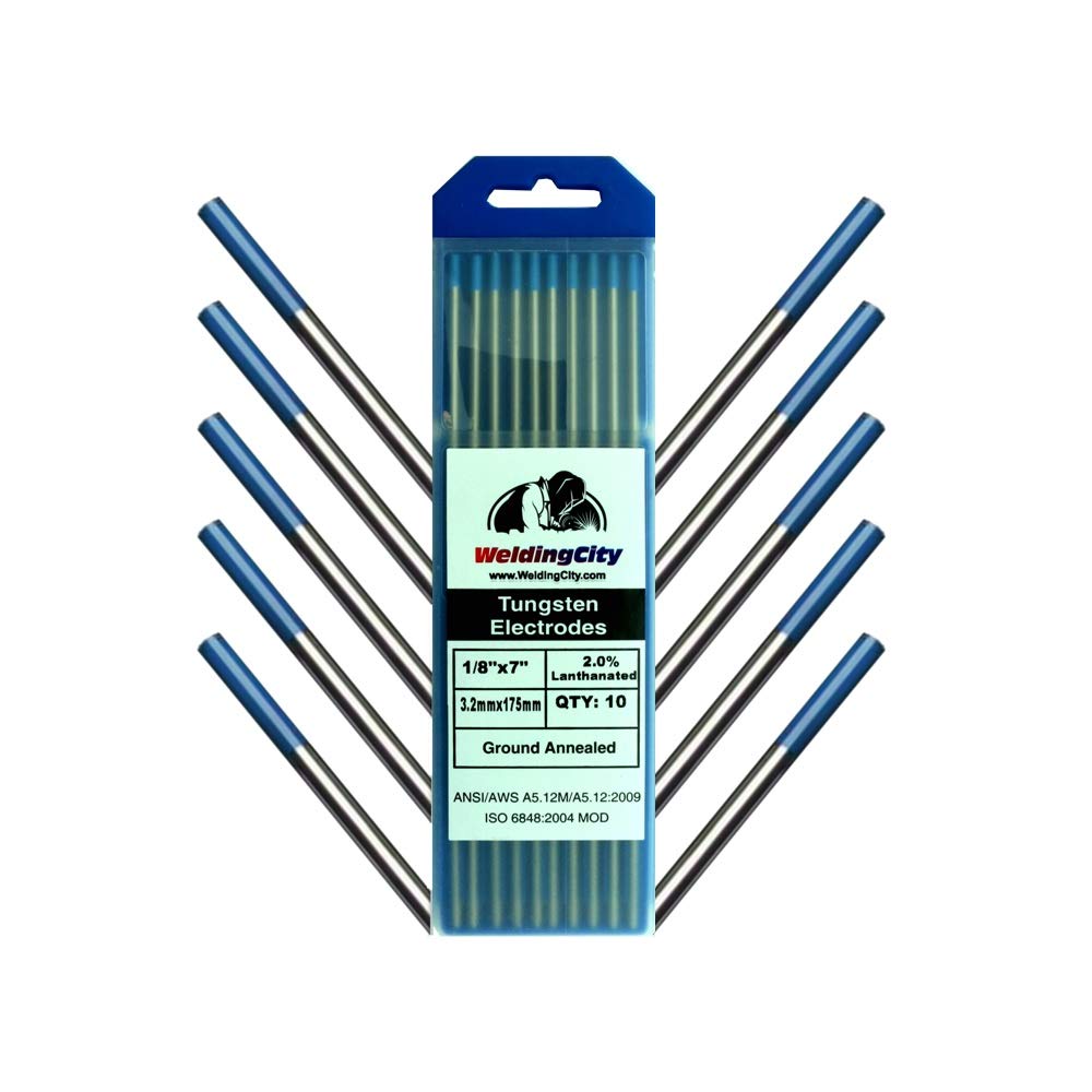 WeldingCity 10-pk Premium TIG Welding Tungsten Electrode Rod 2.0% Lanthanated (AWS/EW-La20 Blue) 1/8" x 7" | 10-pcs