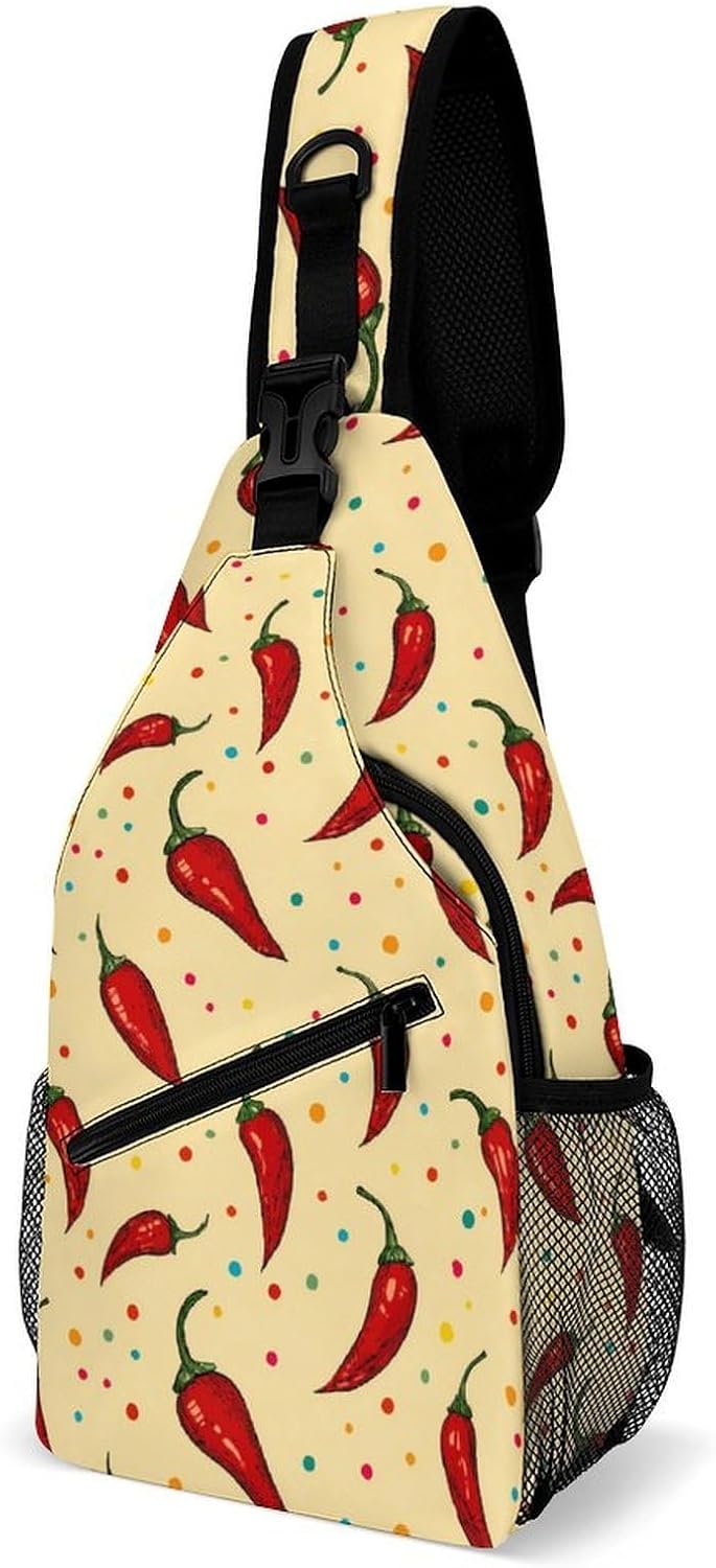 Hot Chili Peppers Dotted Men Crossbody Sling Backpack Chest Bag | Travel Fanny Pack,Hiking Daypack,Print Shoulder Bags