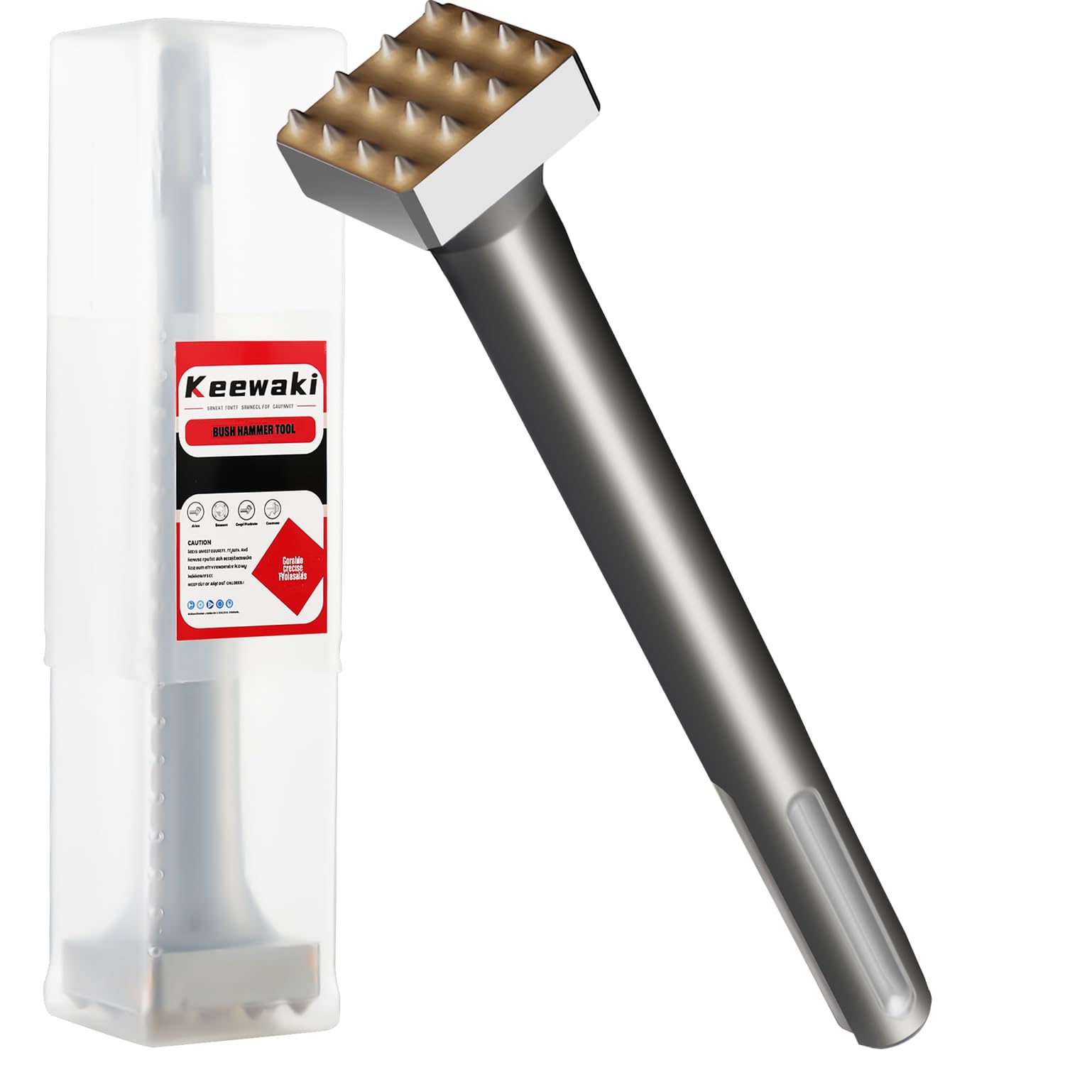 SDS Max Bush Hammer Tool – 16 Welded Carbide Tips, 1-3/8" × 1-3/8" Square Head × 8-1/4″ Length, Heavy-Duty Concrete Tools for Repair Patch Preparation & Surface Roughening with Storage Tube