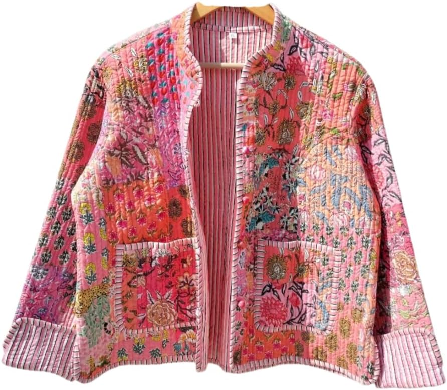 Indian Handmade Patchwork Cotton Colorfull Jacket Reversible Coat Winter Cotton Jacket for Women,