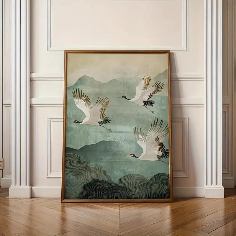Póster abstracto retro en lienzo de alta calidad con grulla blanca, 40x55 cm