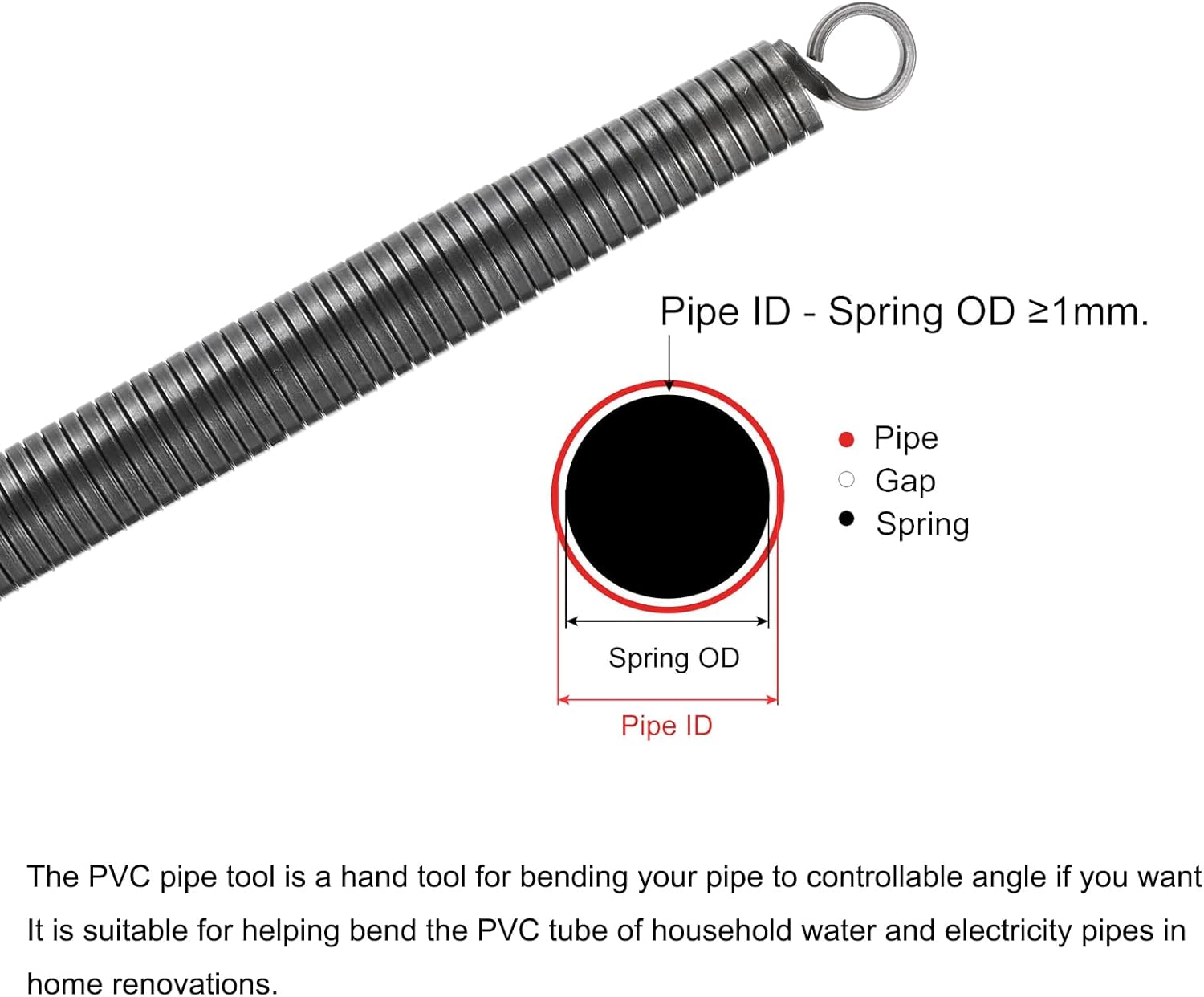 MECCANIXITY Spring Tube Bender OD 20 mm/0.8" Steel Spring Pipe Bending Tubes 1000 mm/39.4" Long for 3/4" PVC Pipe(ID 21 mm) Home Renovations, Electrician Wiring Bending Pipe