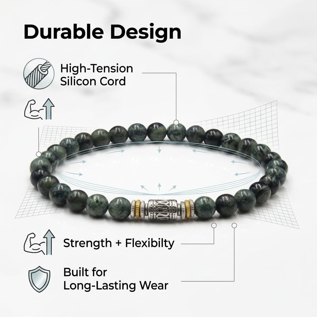 Kartini Studio Dark Green Jade Bracelet, Men's Jade Bracelet, Bead Jewelry for Man