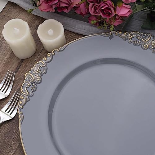 Balsa Circle 6 Pcs 13-Inch Charcoal Gray Round Charger Plates With Decorative Embossed Rim - Dinner Wedding Reception Decorations Supplies #TOP7