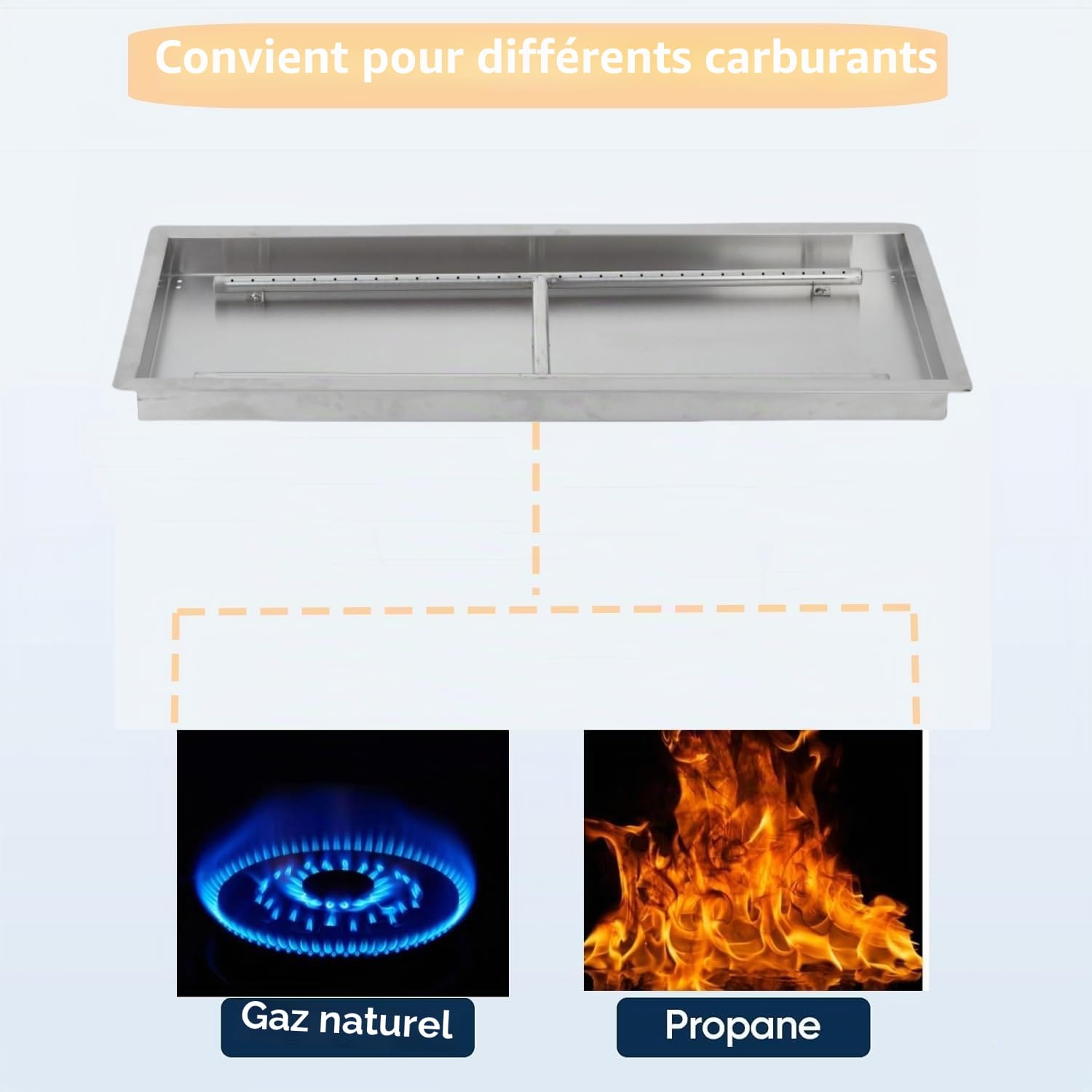 Garvee Brûleur De Brasero Extérieur Encastrable En Acier Inoxydable – Foyer Rectangulaire Pour Gaz Naturel Et Propane – Kit Complet Avec Tuyau – Résistant Pour Terrasse Et Jardin