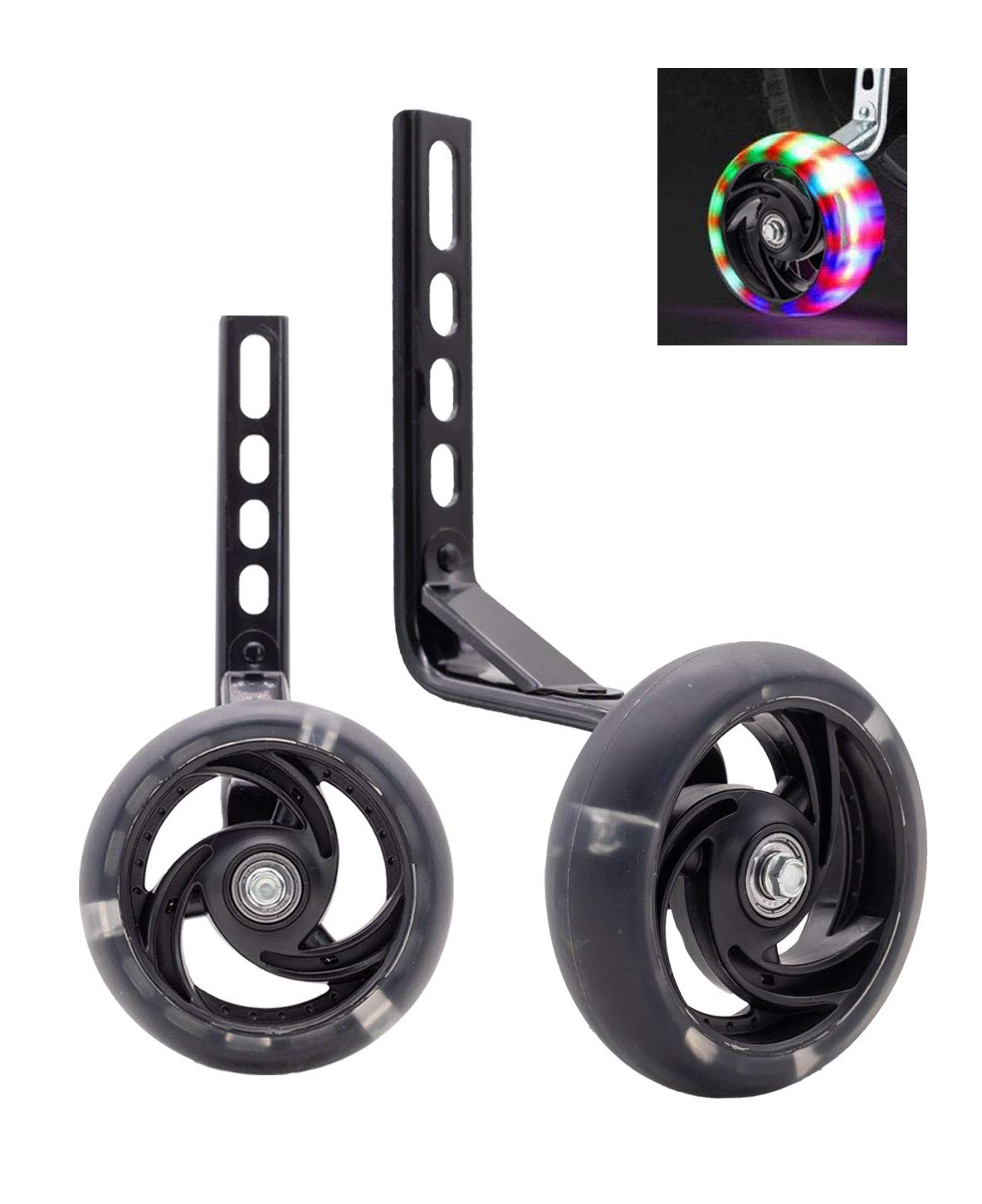 MOL training wheels with flashing lights in action on a bicycle, illustrating enhanced visibility.