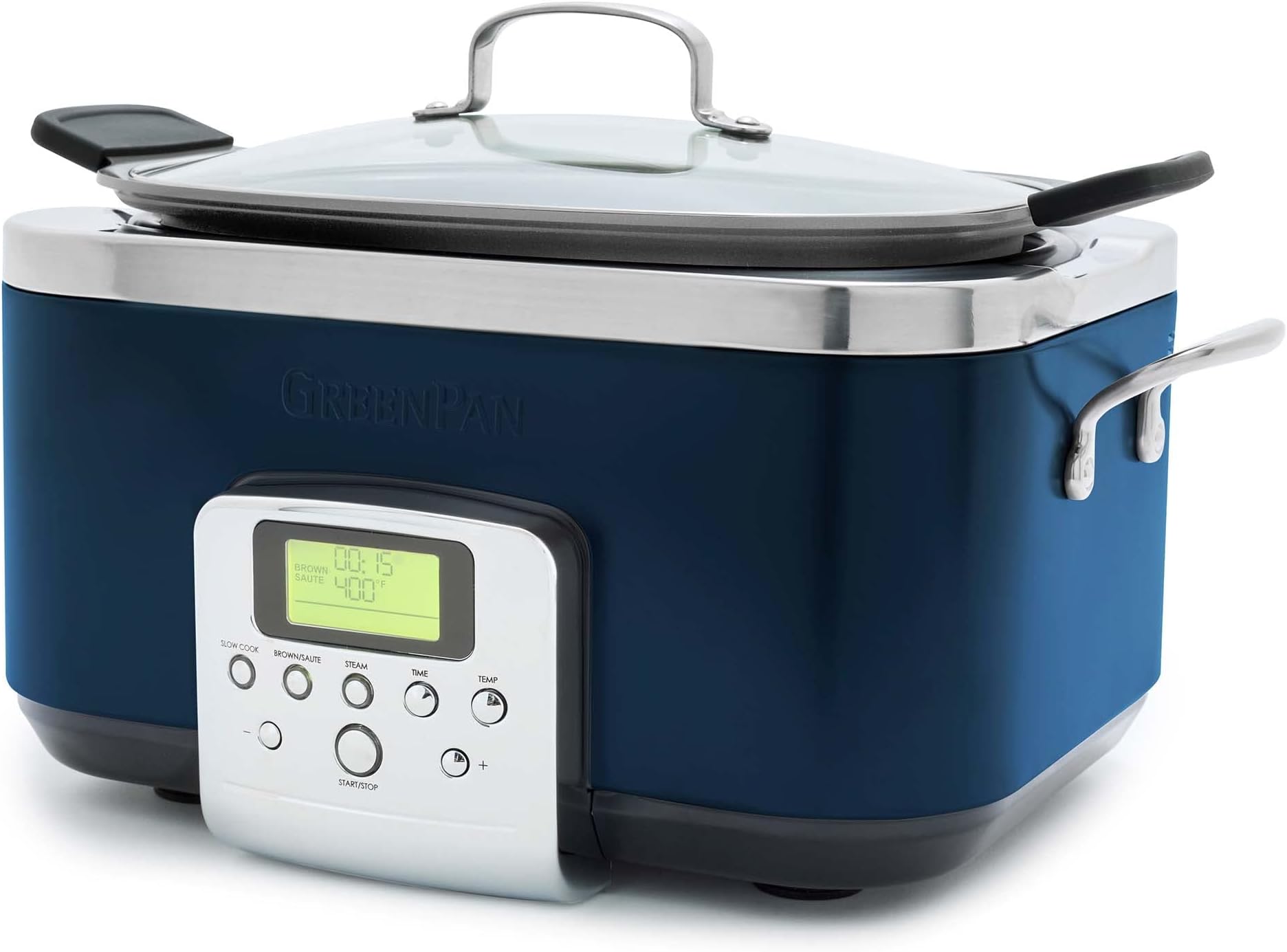 Elite 8-in-1 Programmable 6QT Electric Slow Cooker,Dishwasher Safe Lid & Removable Crock, PFAS-Free Healthy Ceramic Nonstick Multi-Cooker,Sear, Sauté,Brown,Steam Basket,Roast, Oxford Blue