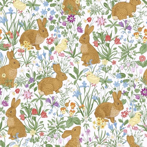 VaryPaper Papier Peint Lapin Brun Mignon 44.5cmx200cm Rouleau Adhesif pour Meuble Blanc Papier Peint à Fleur Coloré Chambre Enfant Salon Escaliers Sticker Meuble Adhésif Placard Tiroir Armoire