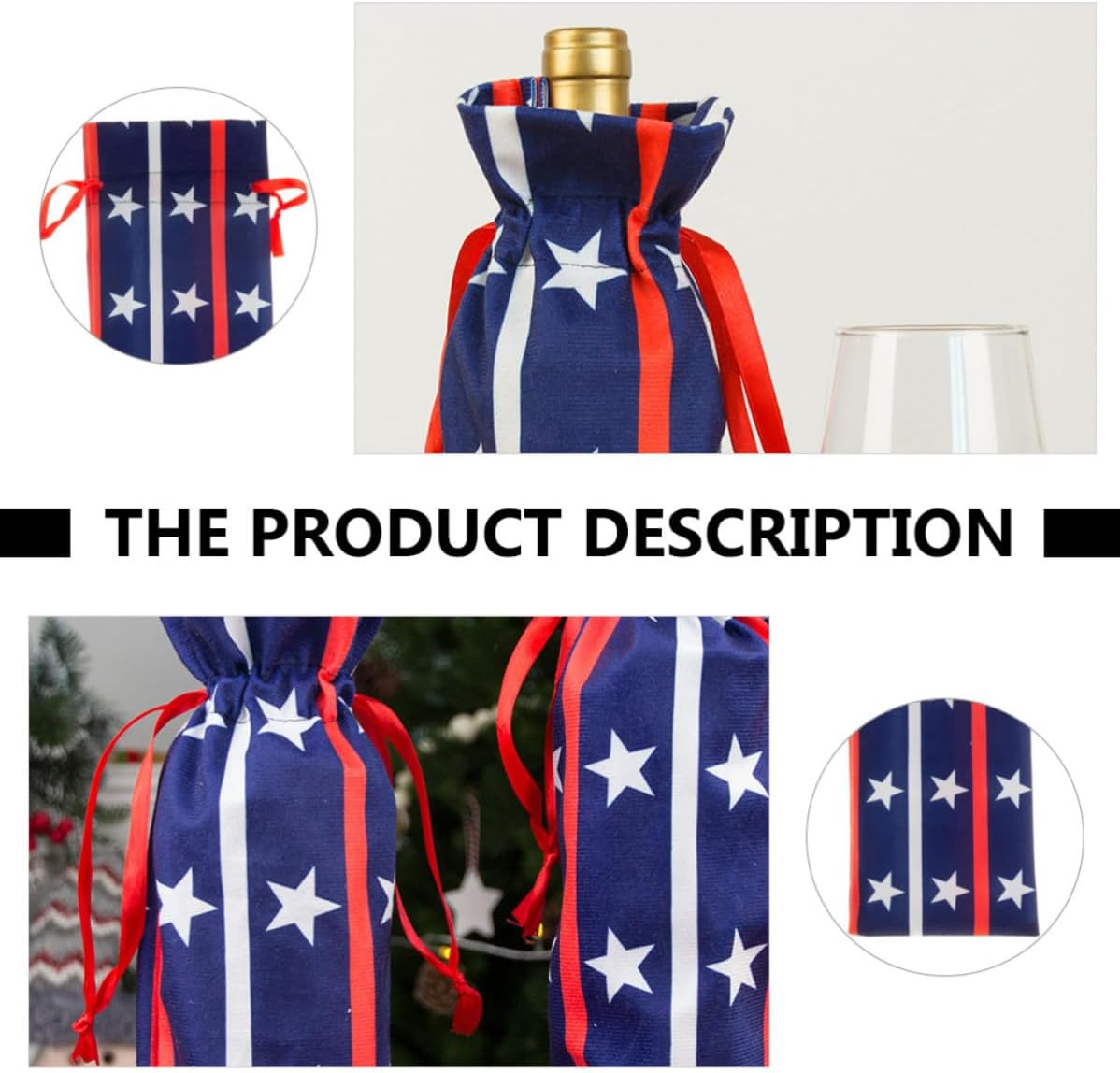 SUPVOX 4pcs Flannel Wine Drawstring Bags for Red Wine Bottle Cover United States Independence Day Decoration for Dinner Table