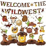 Western Cowboy Party Decorations Western Banner Wild West Hanging Swirls Cowboys Honeycomb Centerpieces for Cowboy Theme Birthday Baby Shower Party Supplies