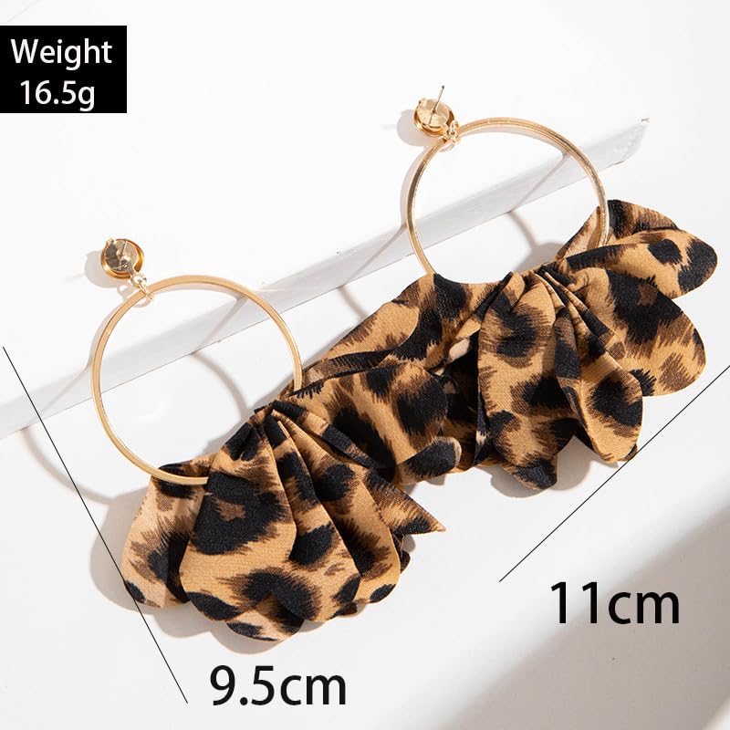 Chunky Leopard Earrings for Women,Big Flower Leopard Print Drop Dangle Earrings,80/90s Statement Earring Jewelry Costume Accessories4