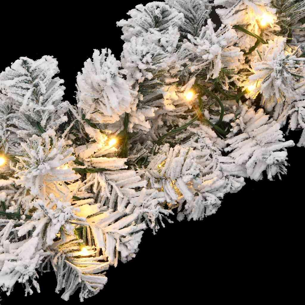 Guirnalda de Navidad verde con 150 luces LED de 10 m PVC con nieve flocada, 8 efectos de luz, puerto USB, resistente a la intemperie, para interiores y exteriores cubiertos