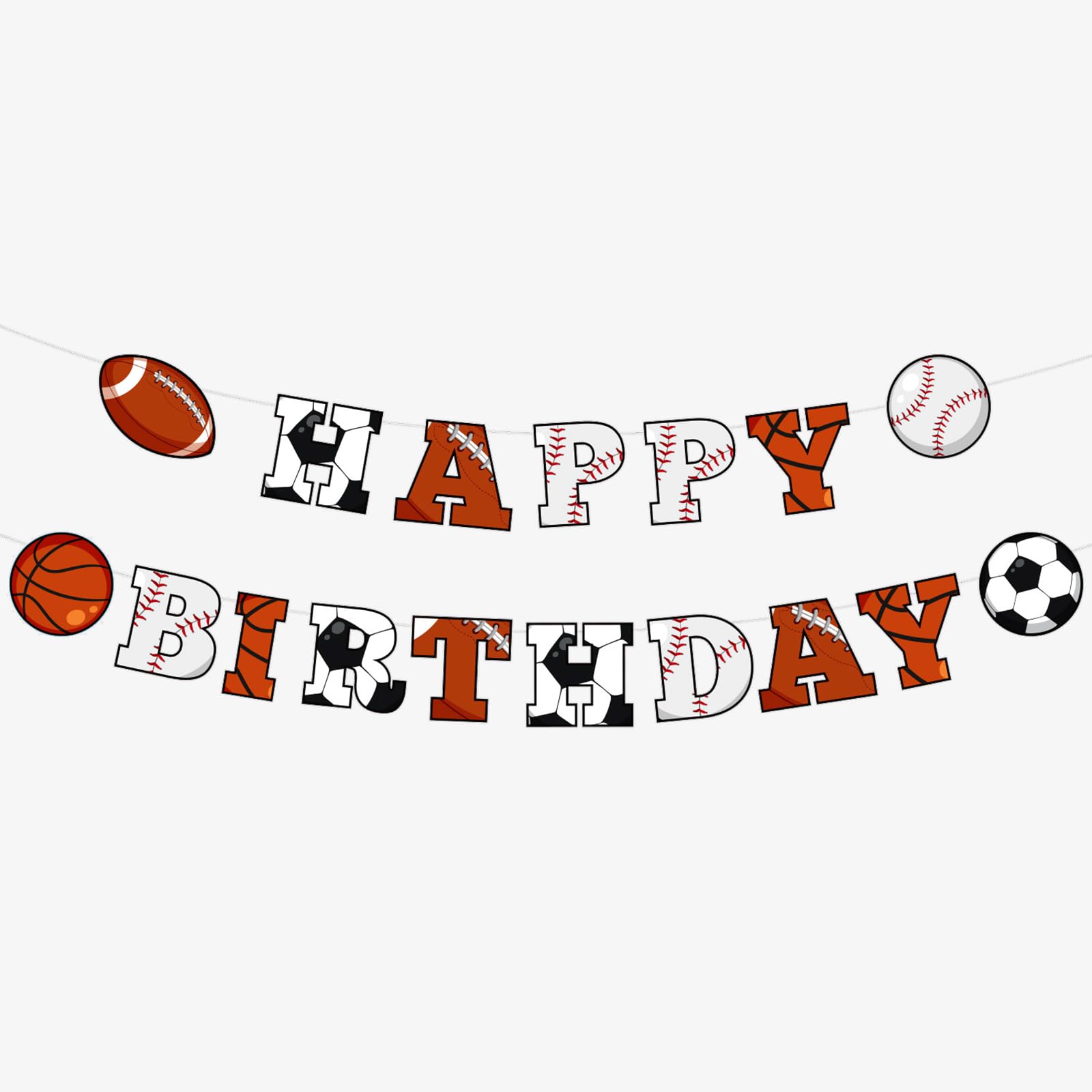 Photo 1 of DIADARL Sports Happy Birthday Banner - Multicolor Sports Equipment Shapes - Birthday & Baby Shower - Wall Mount - 5 Inch x 5 Inch - 1 Set