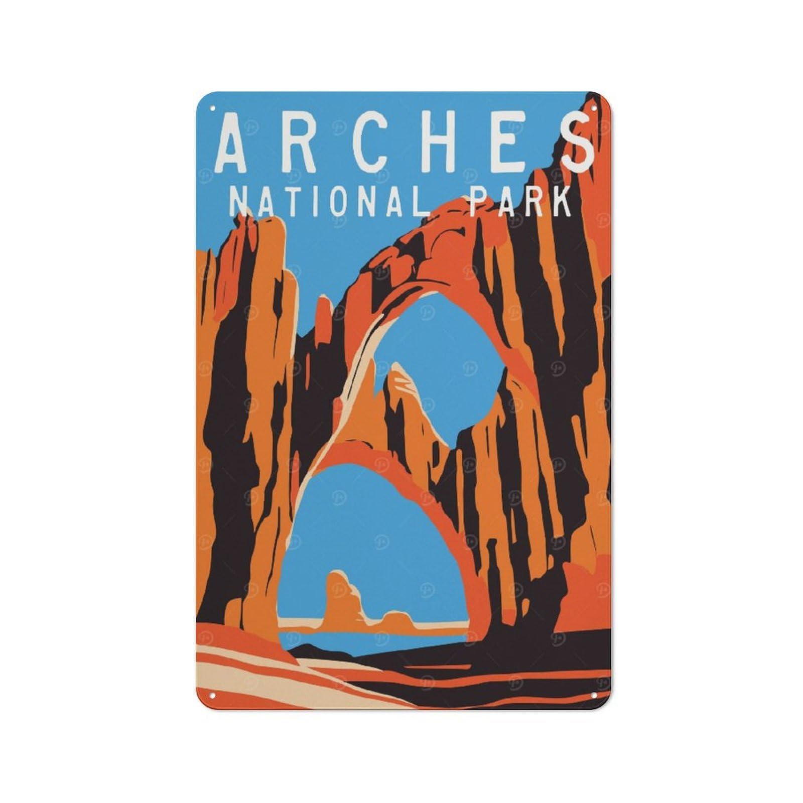 Junmoney Style-6 Tin Wall Plaque 30X20cm With Arches National Park For Workshop Wall, With Clear Retro Wall Decor Character