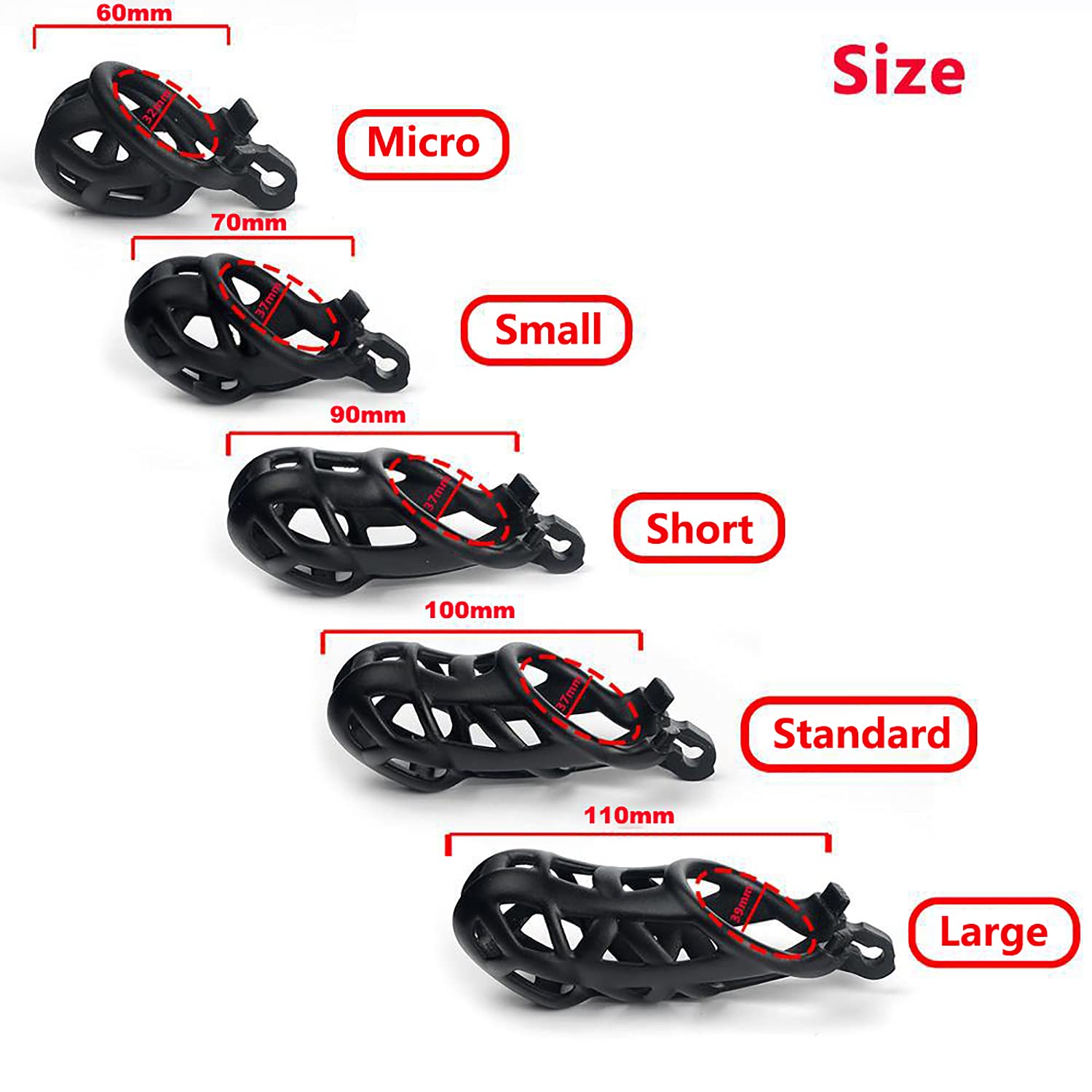 SeLgurFos Cobra-B1 cinturón de castidad cinturón de jaula de pene 4 anillos de pene masculino-jaula de castidad Bondage juguetes sexuales (small)