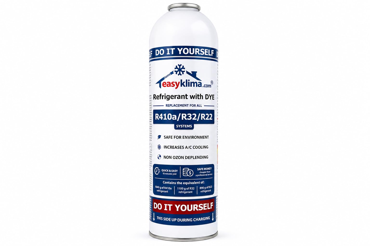 EasyKlima R410A R32 R22 2 x 400g/725ml Nachfüllset 2x Kältemittel mit Manometer & Adapter – Serviceschlauch für Split Klimaanlage & Wärmepumpe