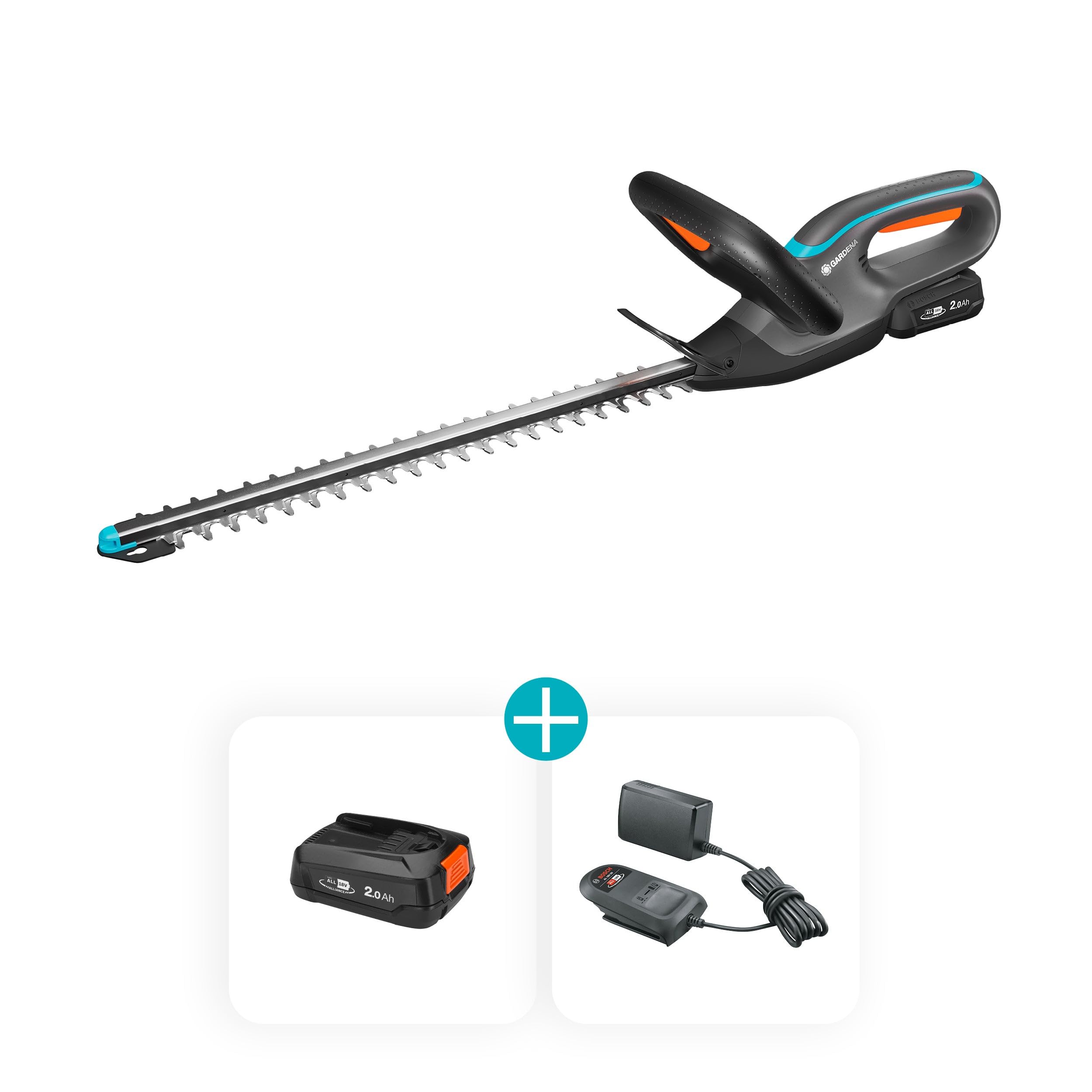 Gardena Taille-Haies EasyCut 45-18V P4A Kit Taille-haie: Lames Double Action, Protecteur de Pointe de Lame, Poignée Ergonomique, Rangement Facile, Coupe sans Fil (14734-20)