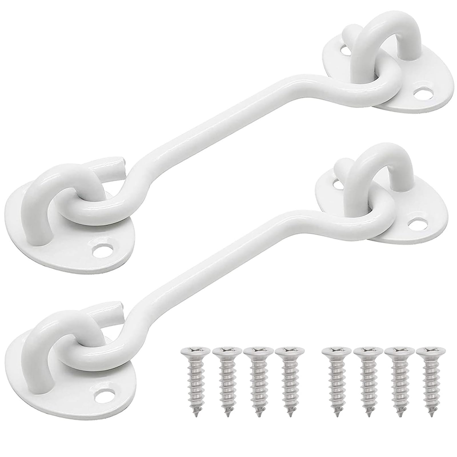 2pcs White Cabin Hooks 8 Inch, Stainless Steel Gate Hook Lock