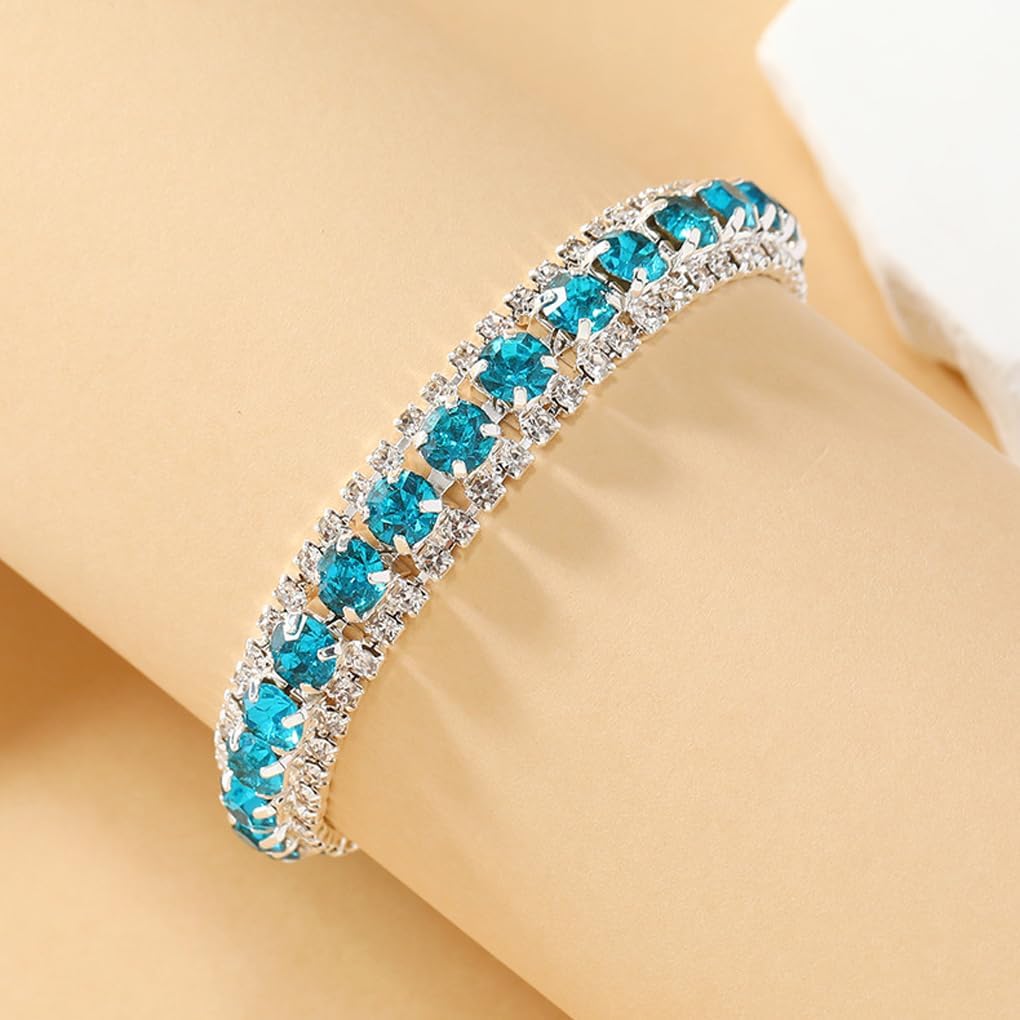 Silver Rhinestone Bracelet for Wedding,Bling Sparkling Crystal Chain Bracelet for Women Prom Party Wrist Accessories - Image 5