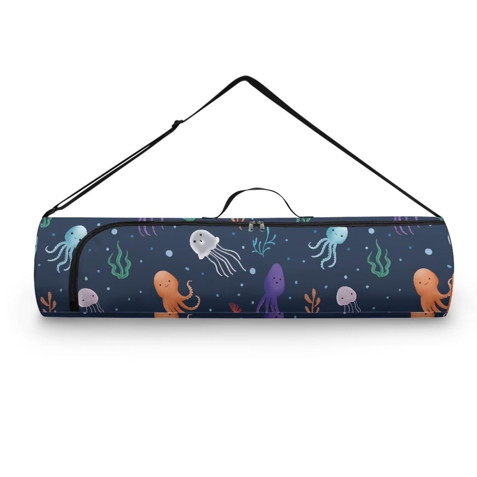 Pzuqiu Cartoon Jellyfish Yoga Mat Bag for Women & Men Travel Yoga Gym Bag for Thick Exercise Yoga Mat Full-Zip Yoga Mat Carrier Bag for Class Workout Park with Adjustable Strap