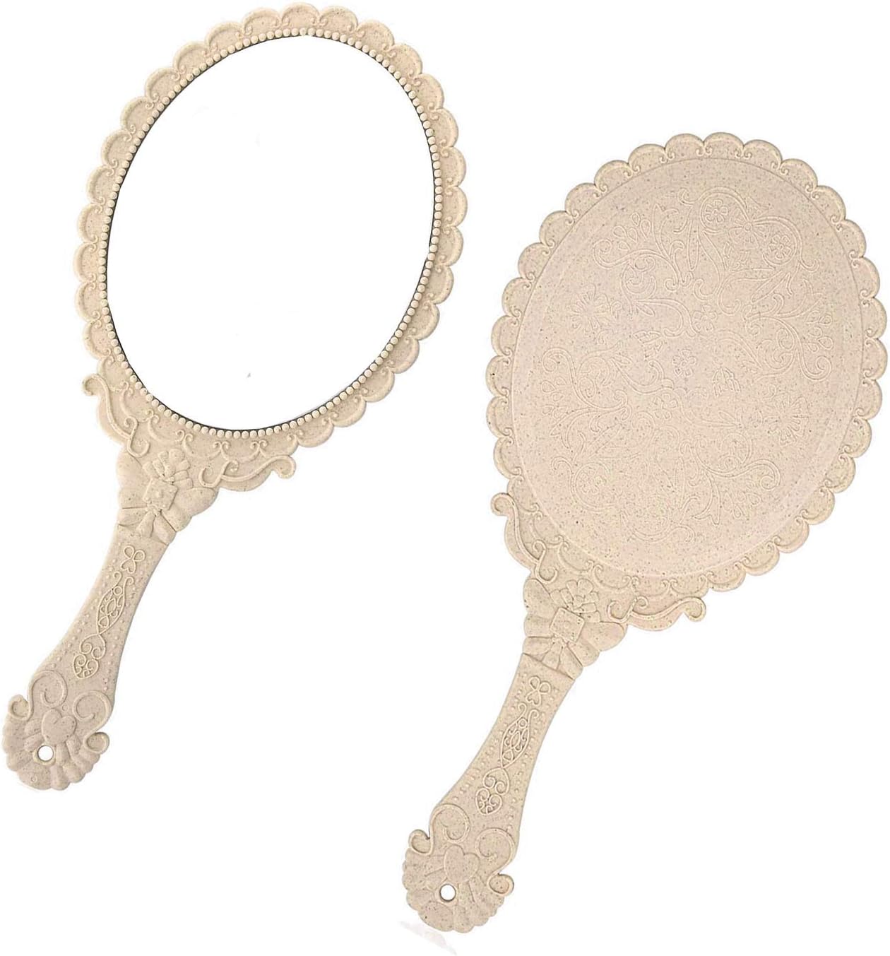 Weahre Hand Mirror Makeup Mirrors Handheld Decorative Personal Vintage Cosmetic Travel Mirrors (Beige)