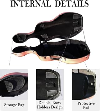 4/4 Cello case Mixed Carbon Fiber Full size Hard case Hard Shell Strong Light 4.5kg Support 300kg pressure (rose-gold)