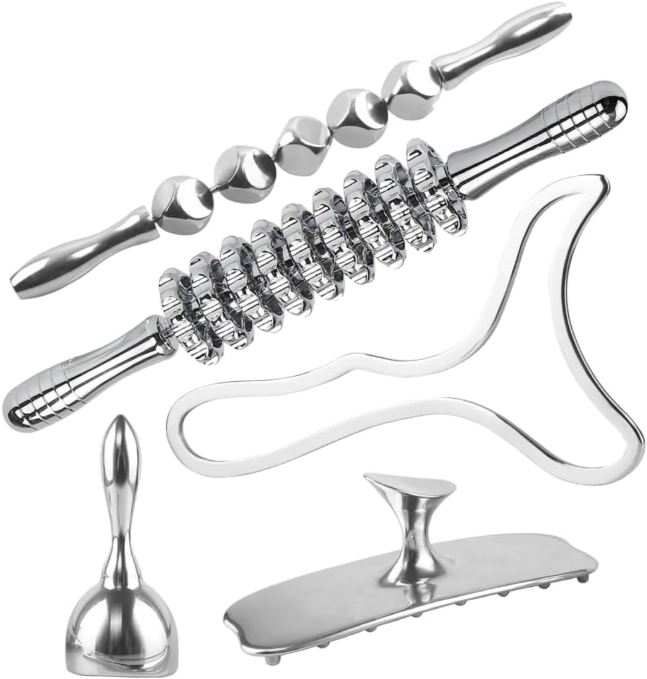 ONUEMP 5-in-1 Stainless Steel Therapy Massage Tools, Gua Sha Scraping Fascia Massage, Maderoterapia Kit Colombiana for Lymphatic Drainage, Cellulite Remover, Ice Body Sculpting