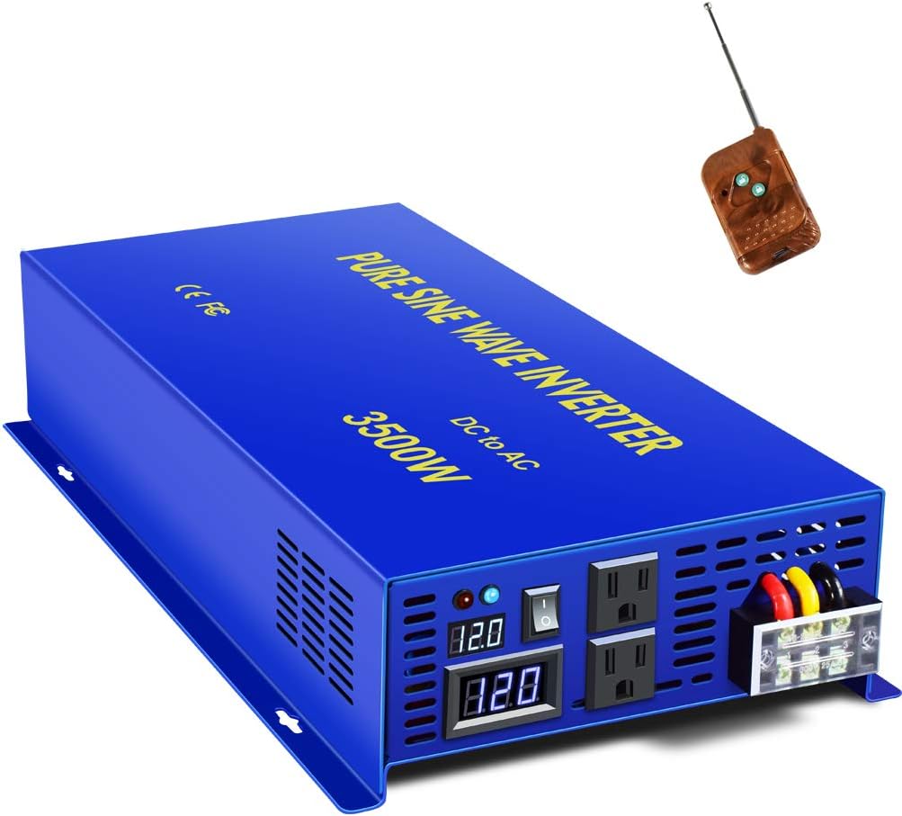 XYZ INVT 3500W Pure Sine Wave Inverter - 12V DC to 110V 120V AC Surge 7000 Watt Power Inverter Converter Generator w/ 100ft Wireless Remote Control for Solar System, Off Grid, RV.(3500W/12V) : Patio, Lawn & Garden