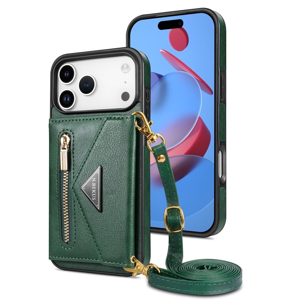Generic - Funda tipo libro para iPhone 11, color verde oscuro, funda de piel para tarjetas, carcasa trasera de silicona, correa larga