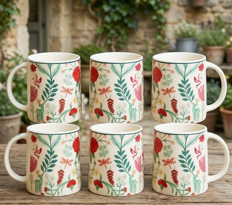 Image of Ceramic Tea /Coffee Mugs (Multi Color Mugs Set of 6)