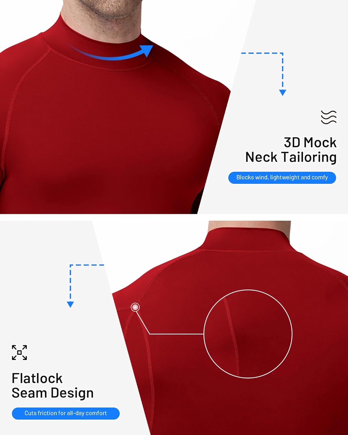 Men's UPF 50+ Compression Shirts Long Sleeve Mock Turtleneck Athletic Workout Undershirt Running Football Base Layer - Image 5